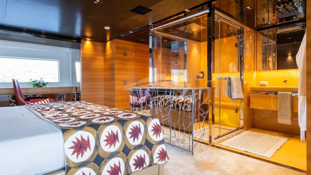 Master stateroom with hidden 47' Smart Screen