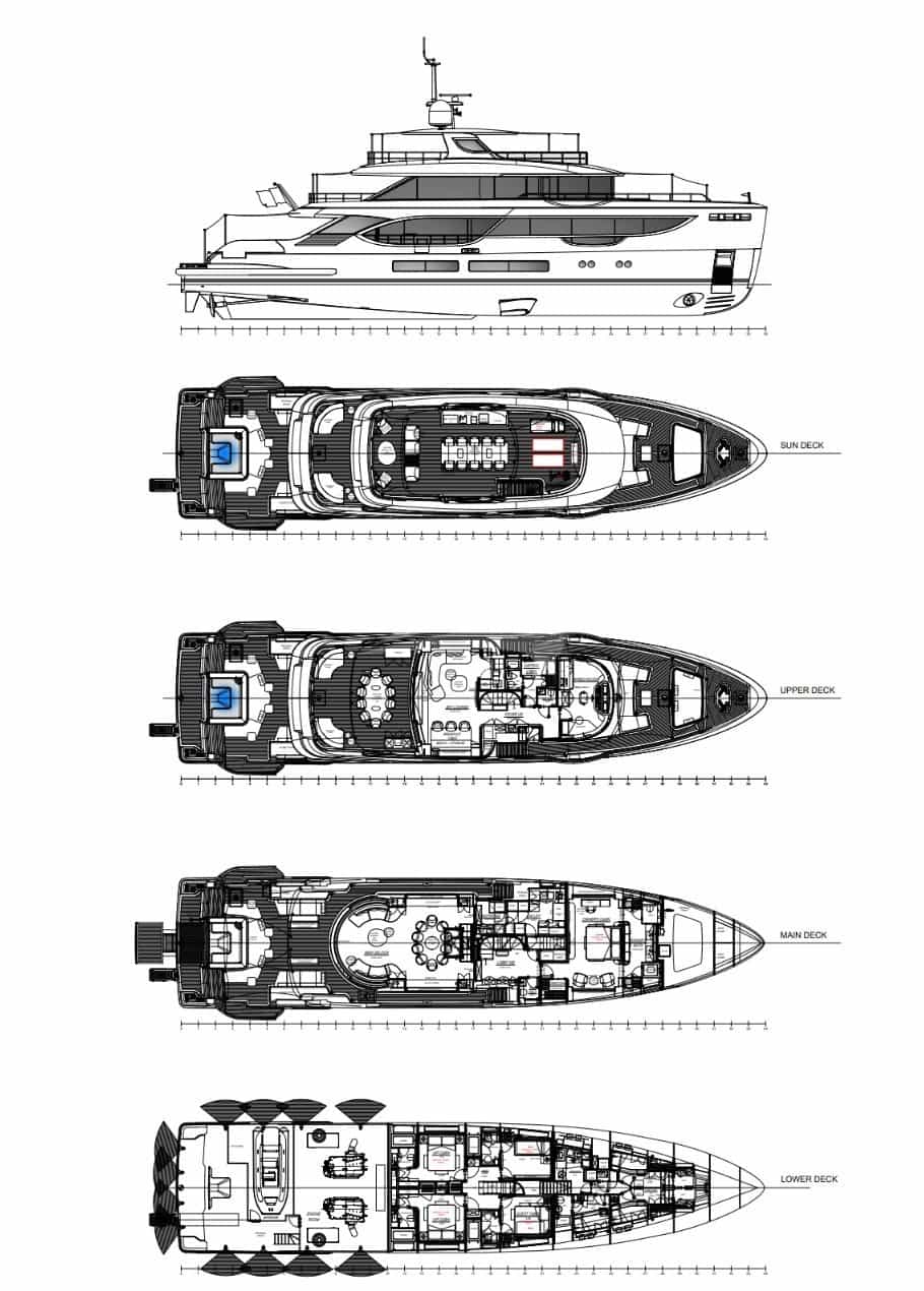 Luxury charter yacht layout diagram for A+