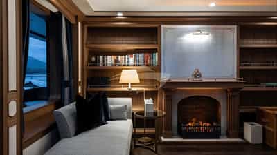 Master suite fire place and lounging area