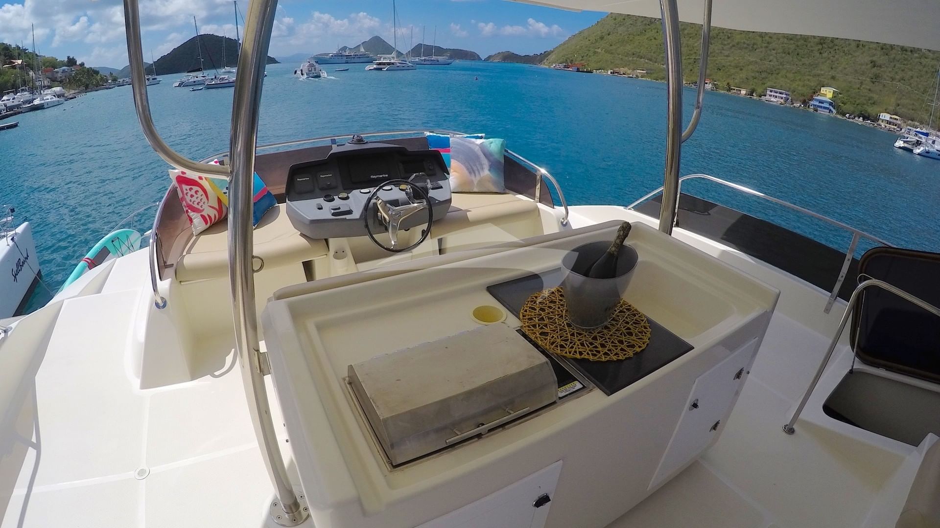 Flybridge helm and BBQ