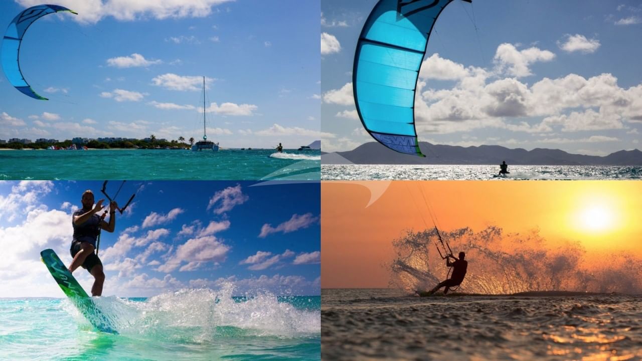 Kiteboarding action on Joy