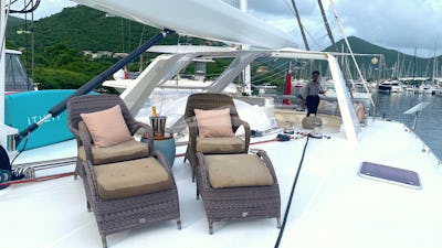Set up for lounging on the flybridge and coachroof
