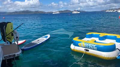 Some of the toys lines up astern