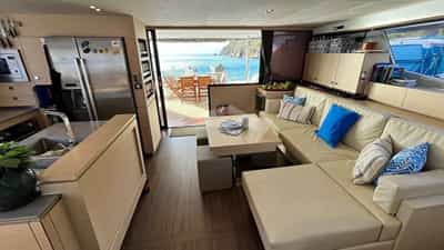 The Saloon looking aft with galley to the side