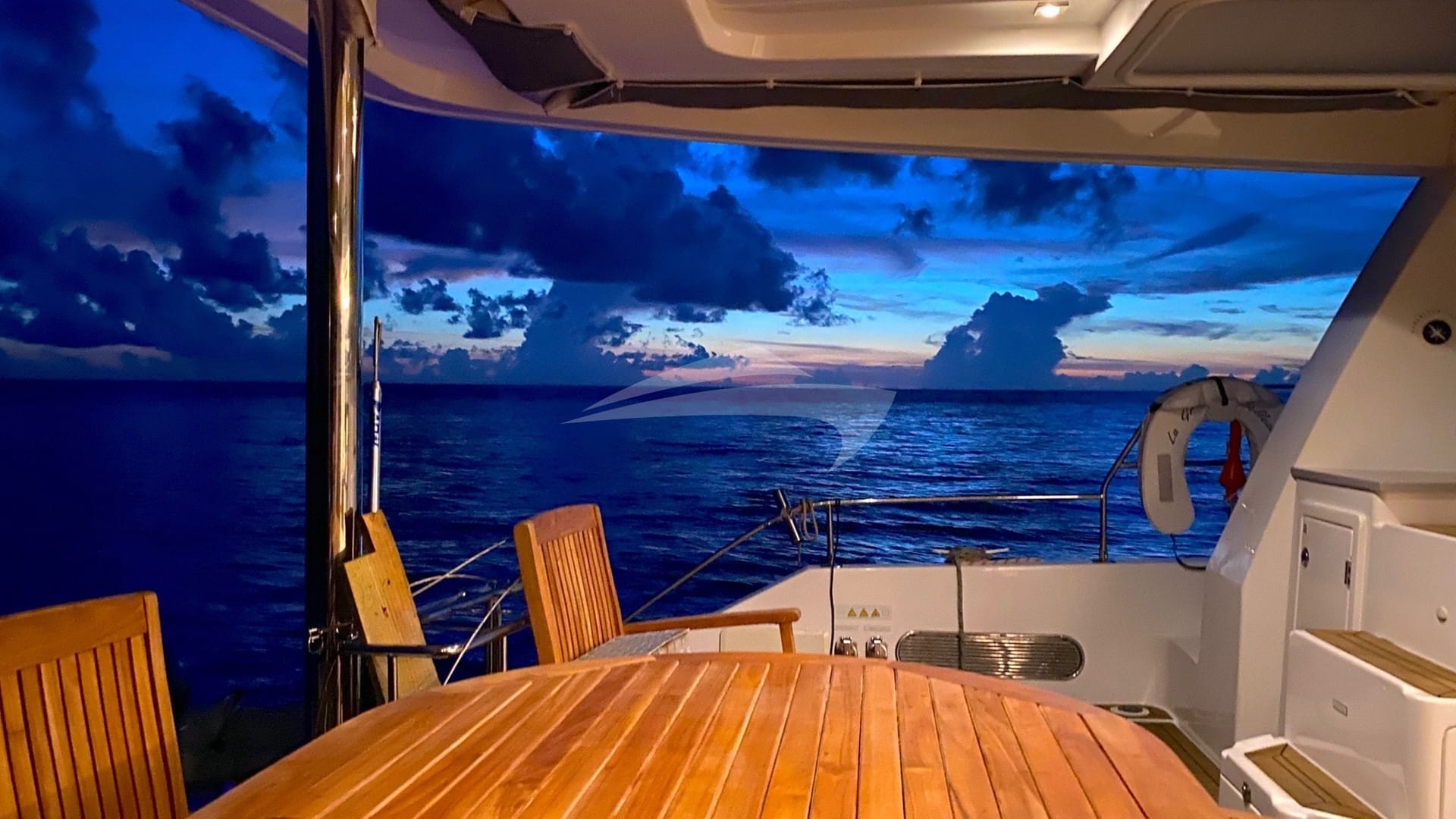 Sunset from the aft cockpit dining table