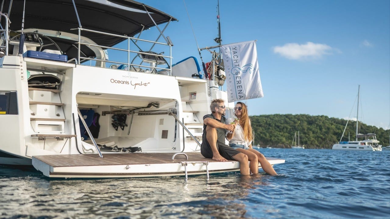 Serena Teak Beach swim platform and dinghy garage