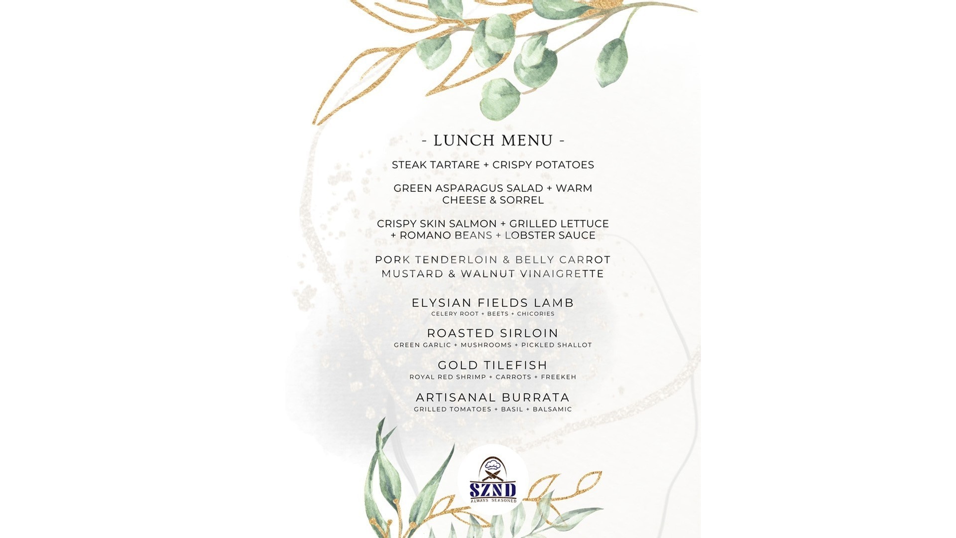 Sample Lunch Menu