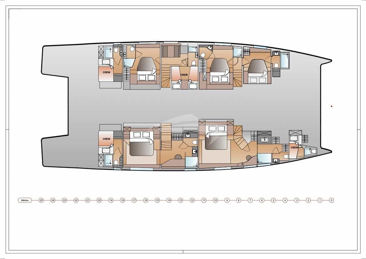 Luxury charter yacht layout diagram for WINDKIND