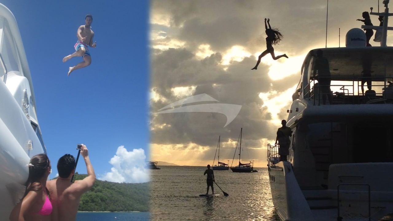 Teens love launching from the flybridge deck