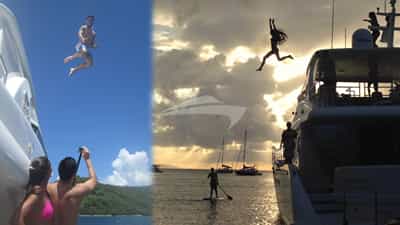 Teens love launching from the flybridge deck