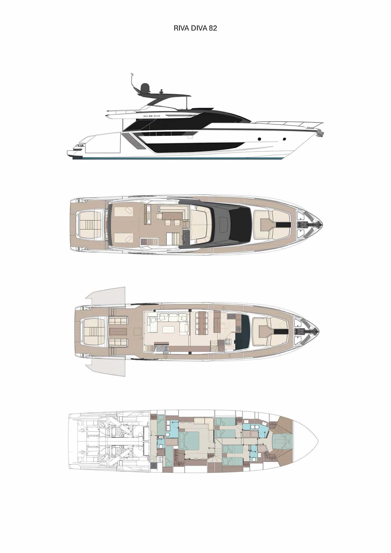 Luxury charter yacht layout diagram for L'AS BLEU