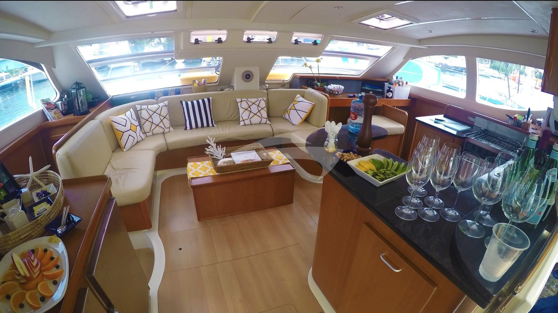 The saloon and galley area