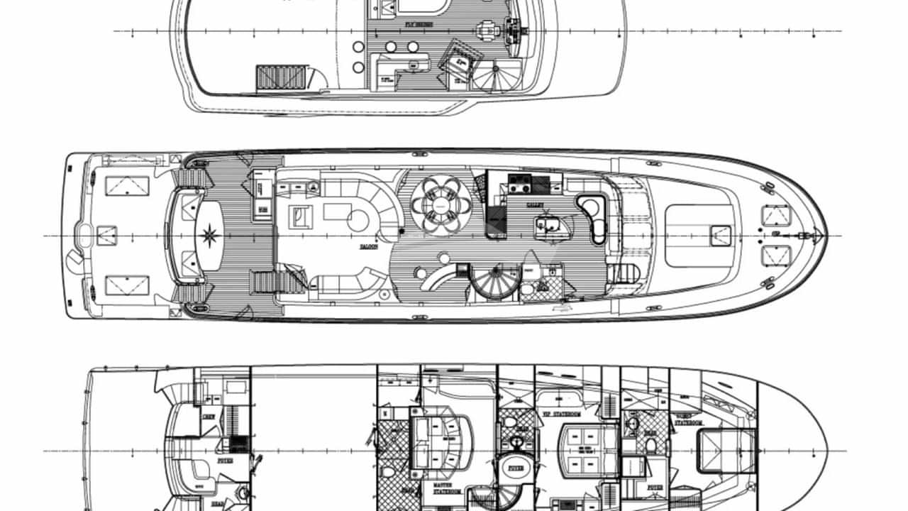 Luxury charter yacht layout diagram for JUS CHILL'N
