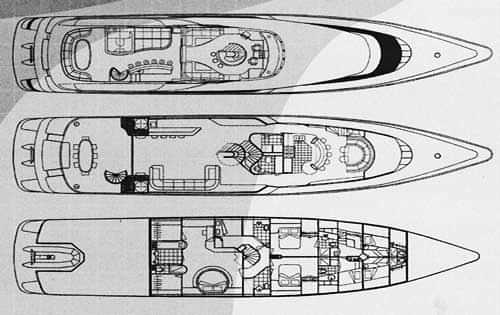 Luxury charter yacht layout diagram for MOONRAKER