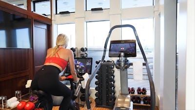 Air-conditioned gym on sundeck / view forward
