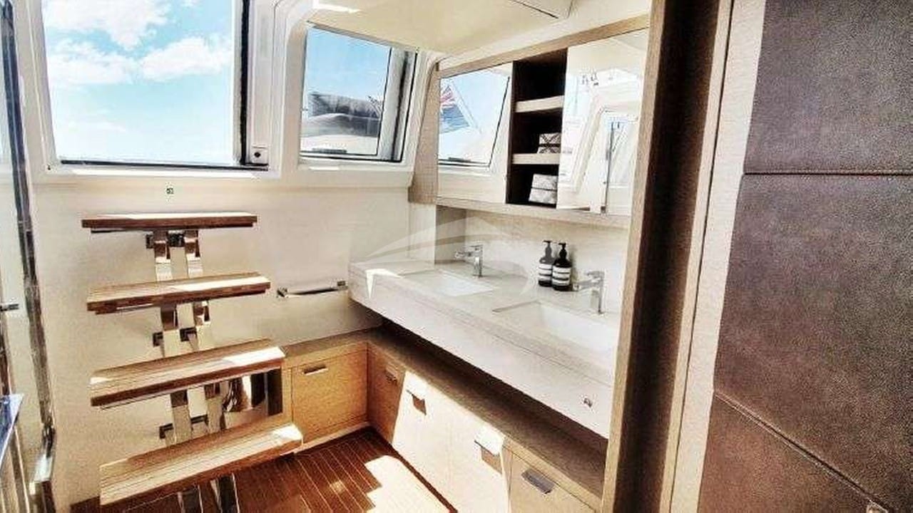 Aft Primary Bathroom with access to aft deck