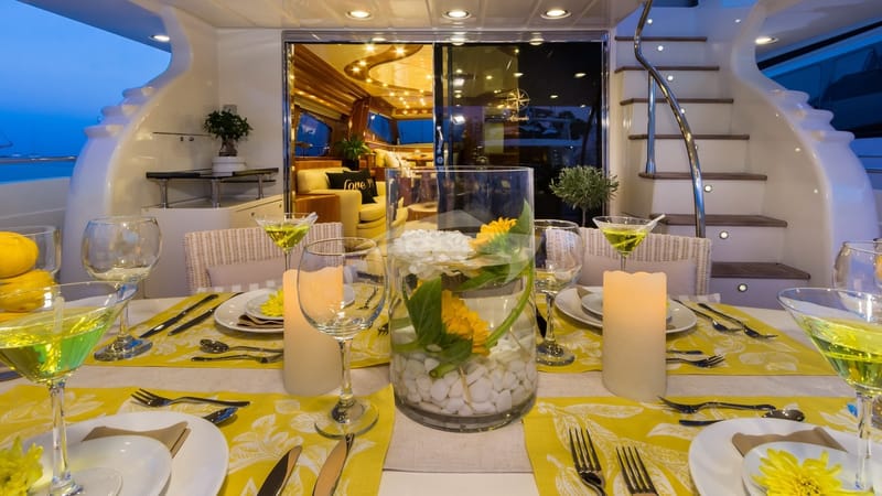 Motor Yacht Amoraki Aft Deck dinning