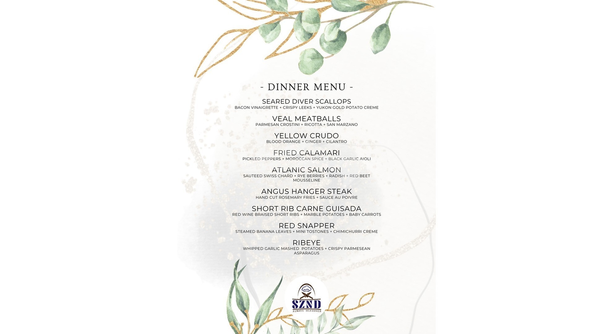 Sample Dinner Menu