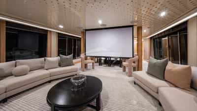 Main saloon with 4K Ultra HD projection screen with Apple TV