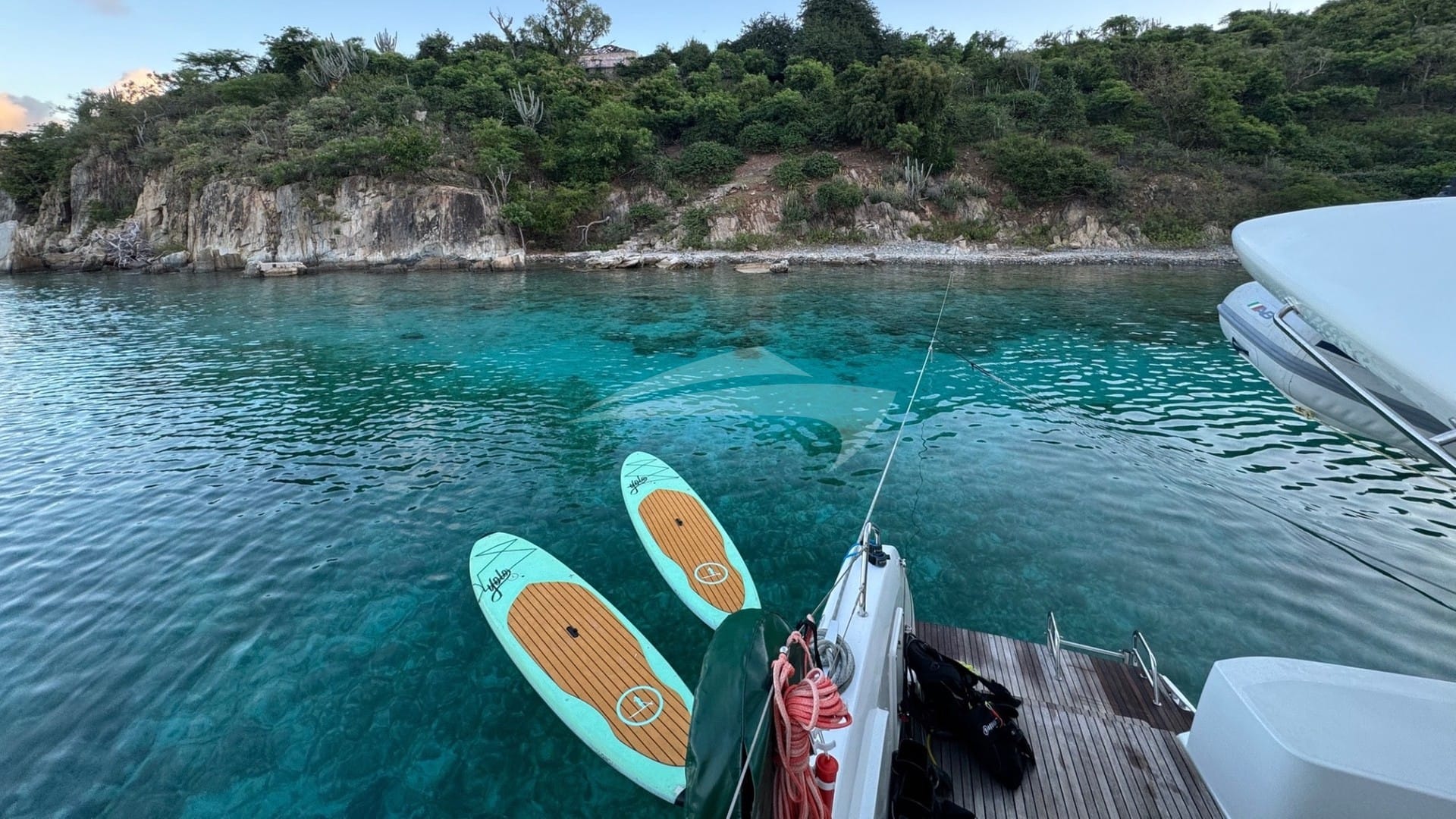 Paddleboards off the stern