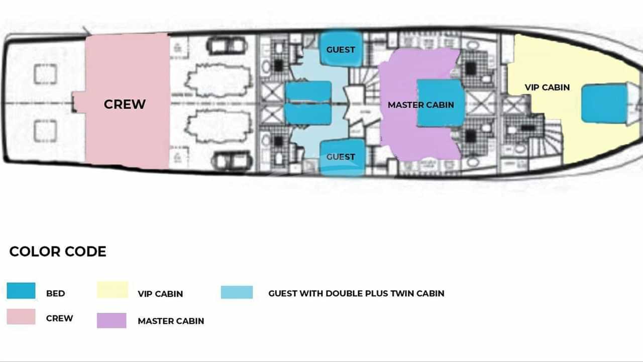 Luxury charter yacht layout diagram for PERSEVERANCE