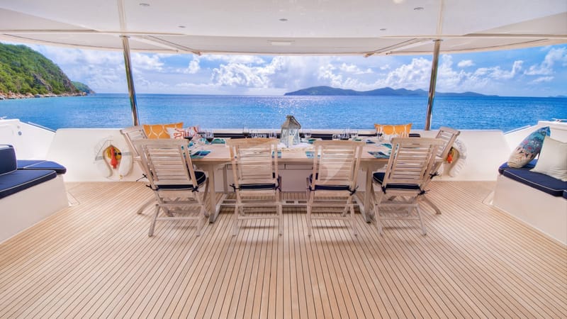 Zingara's aft deck lounging and dining area