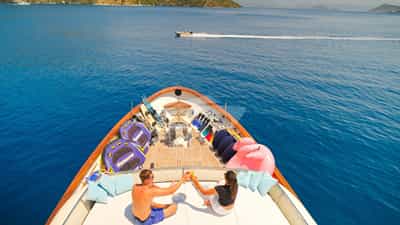 Upper foredeck sunpad and toys