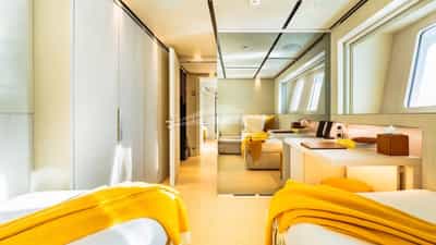 Twin stateroom with audio video mirror