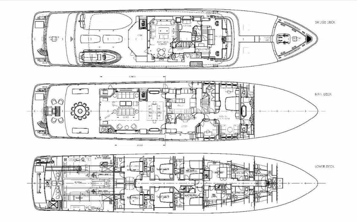 Luxury charter yacht layout diagram for JUBILEE