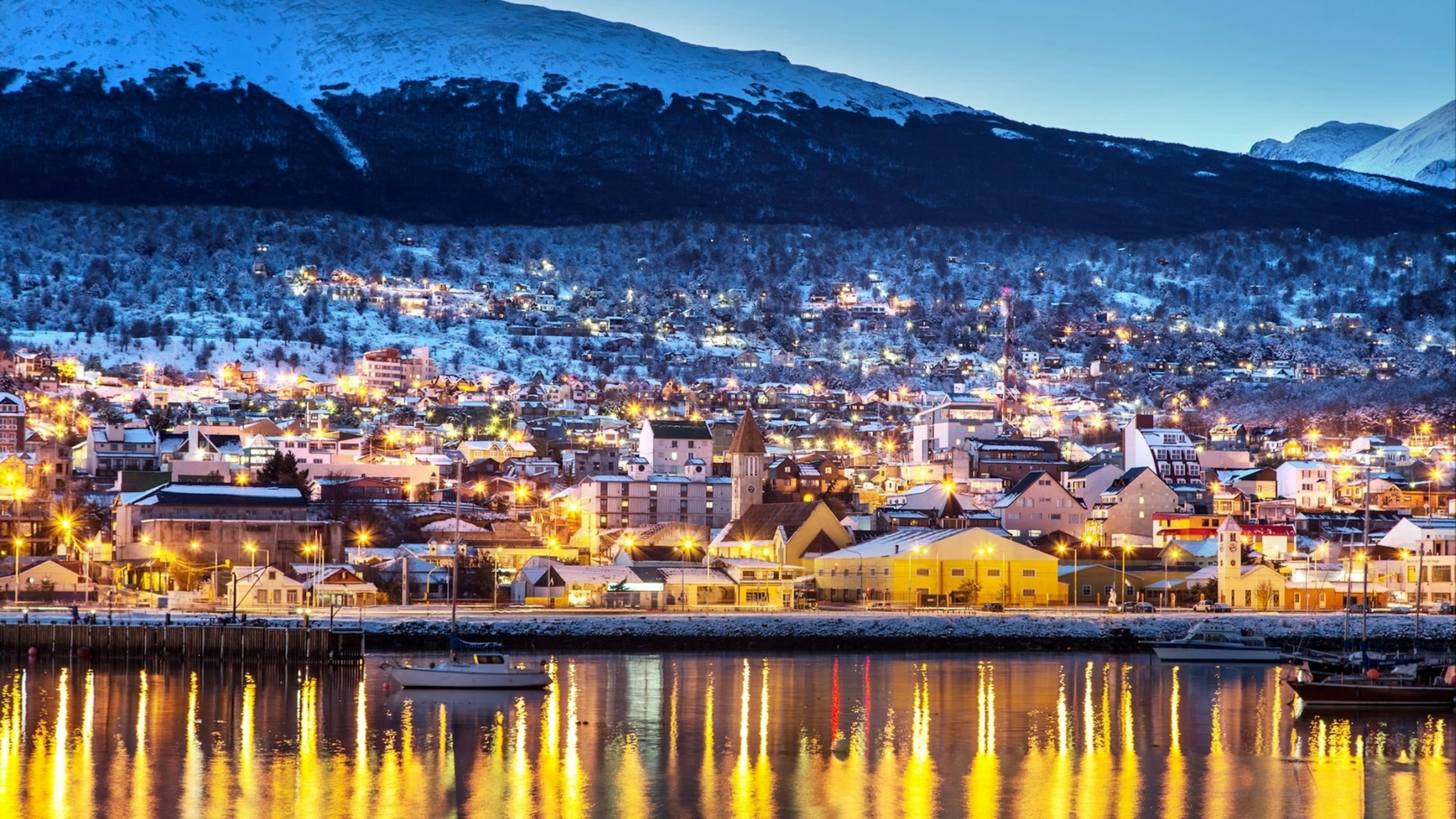 Ushuaia city in the late afternoon night