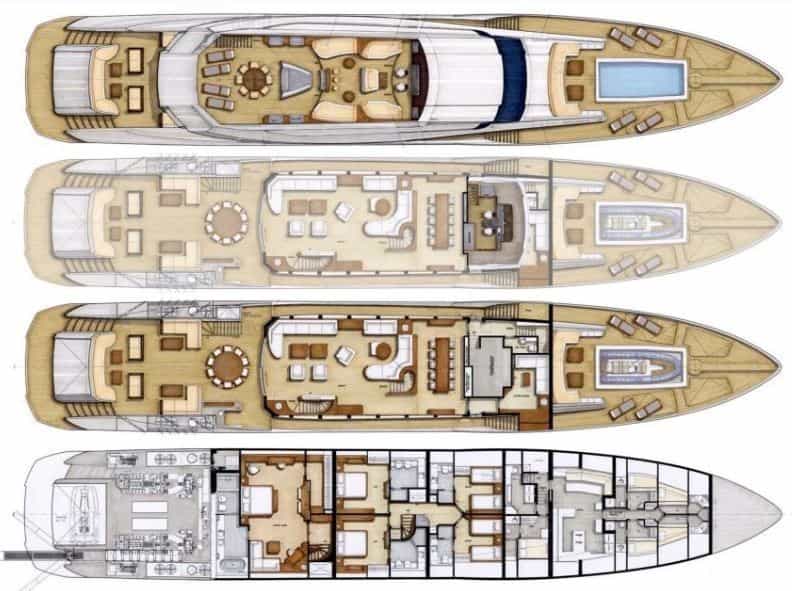 Luxury charter yacht layout diagram for DB9