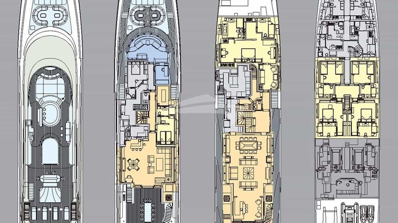 Luxury charter yacht layout diagram for LA BLANCA