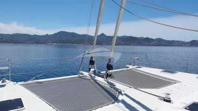 Foredeck with trampolines