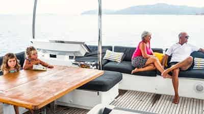 Philotimo's huge flybridge lounging area