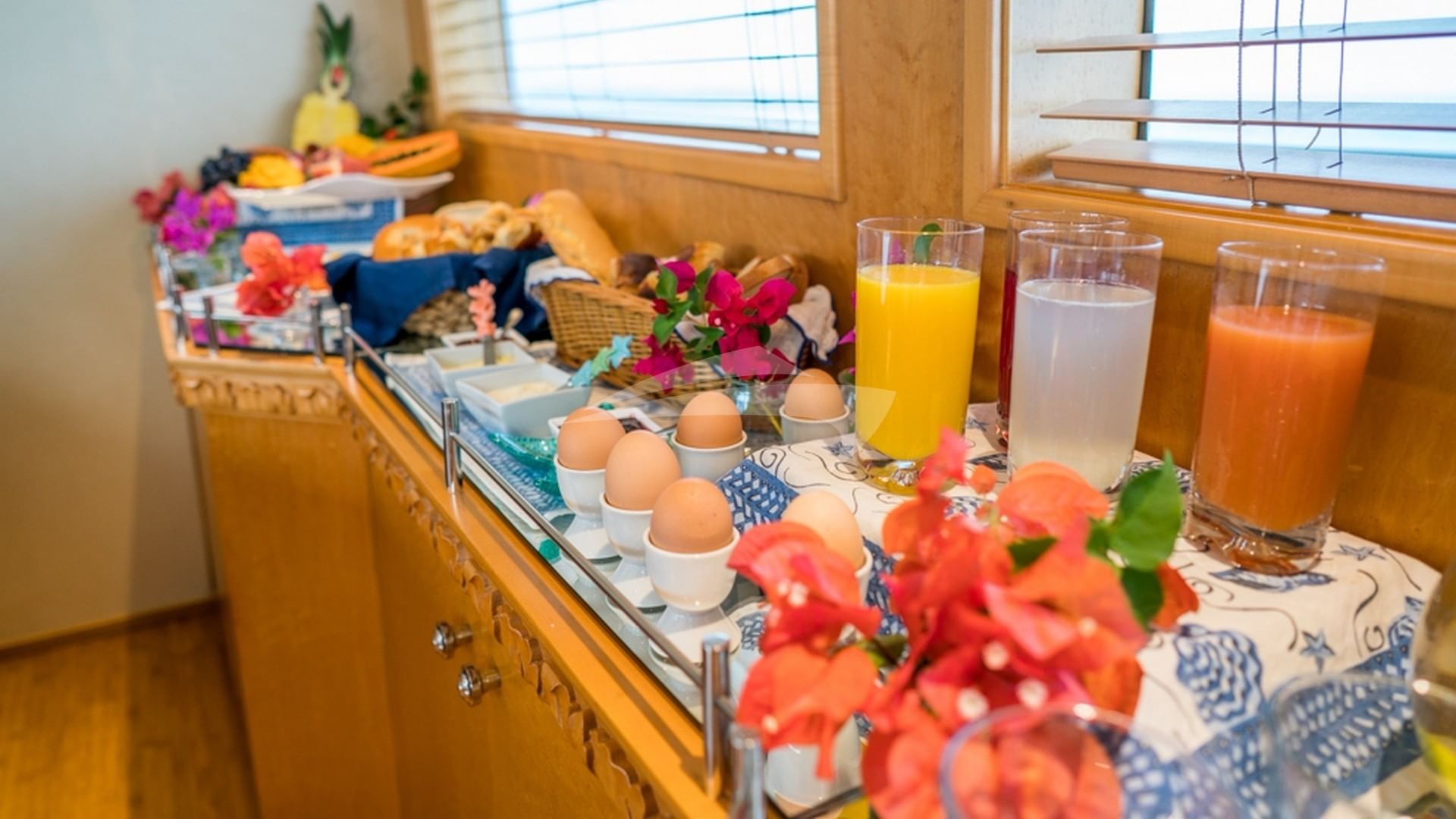 Buffet set-up in the galley