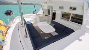 Spacious aft covered seating area