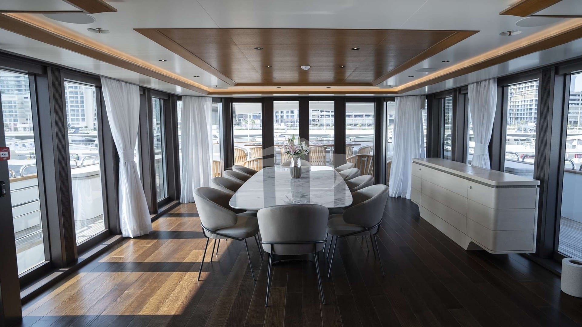 Bridge Deck Salon featuring Bar and TV Seating Area