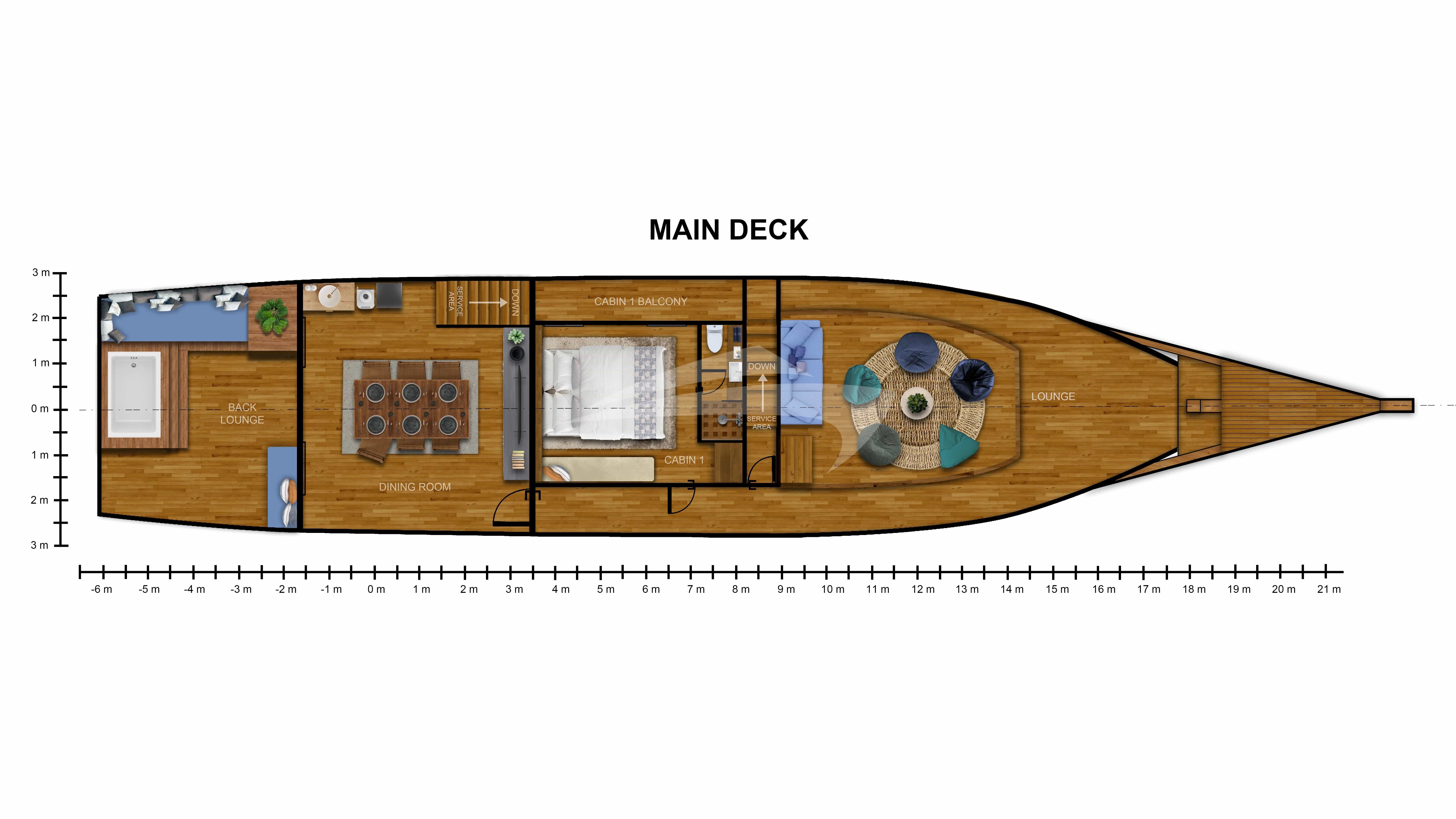 Luxury charter yacht layout diagram for AUGUSTINE PHINISI