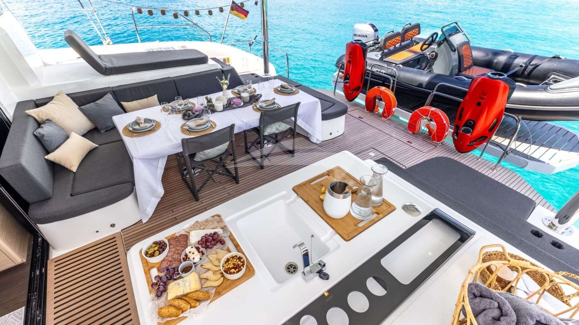 Dining in the aft cockpit