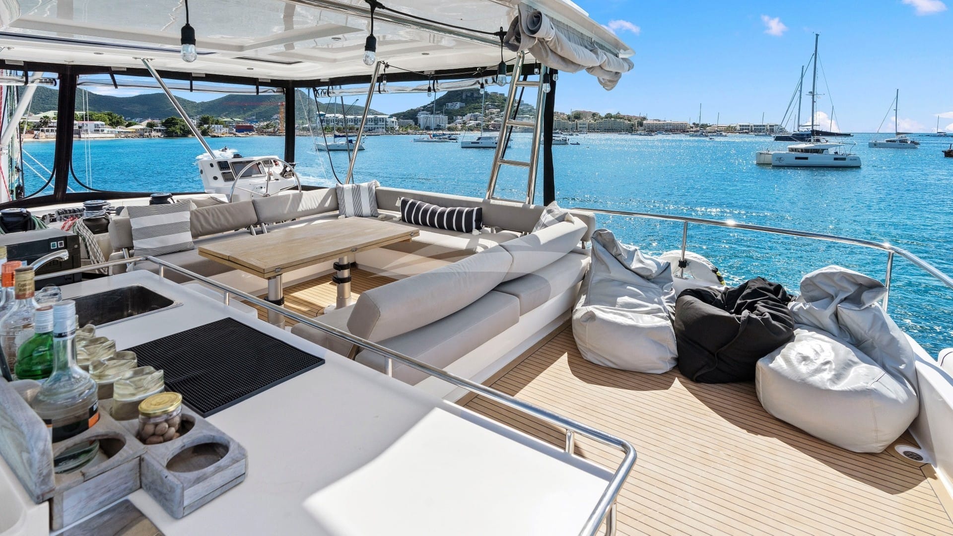 Flybidge aft with beanbag chairs