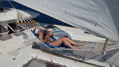 Chilling out in the hammock on front deck