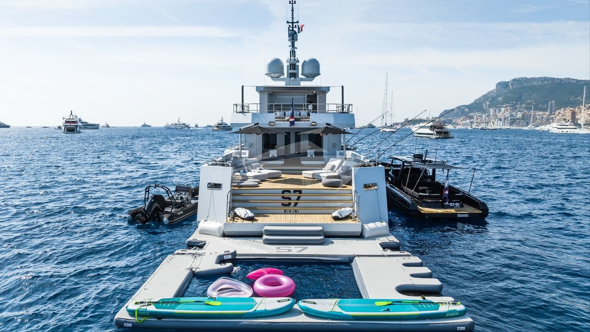 At anchor with chase, tender and toys