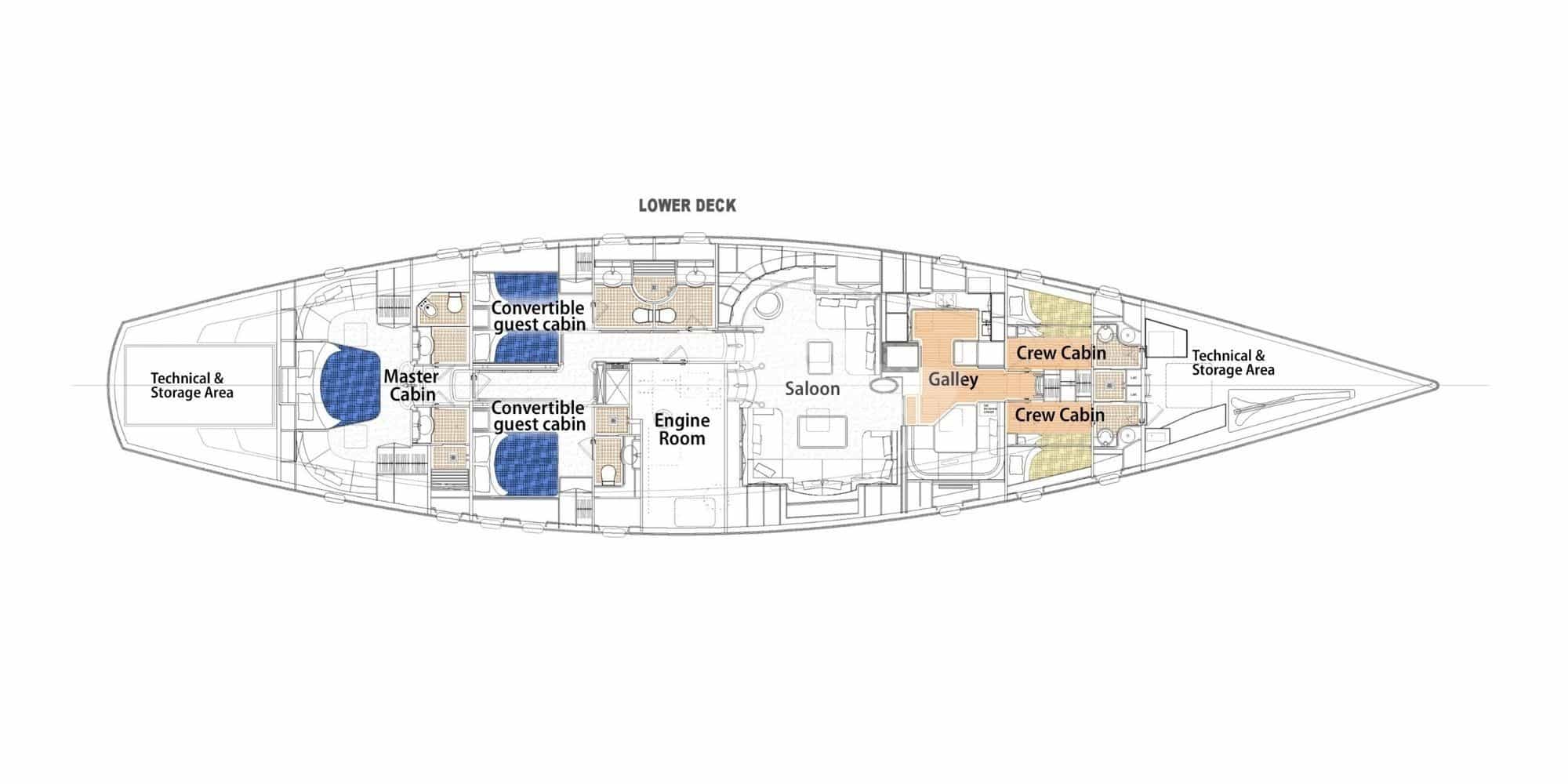 Luxury charter yacht layout diagram for ABUNDANCE