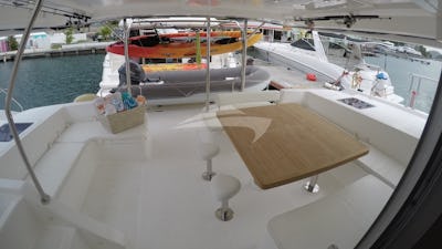 Aft cockpit with dinghy