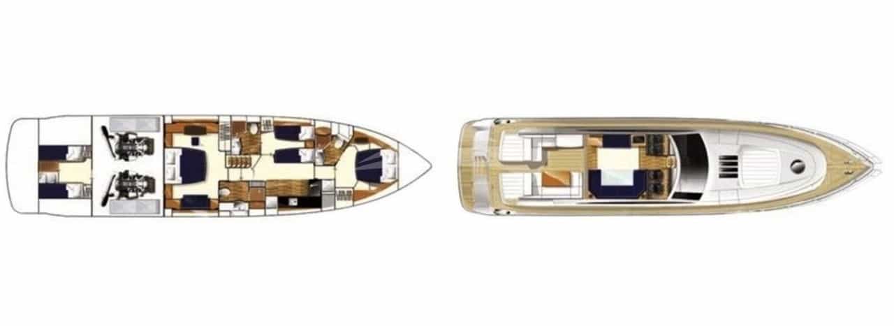 Luxury charter yacht layout diagram for ALLY