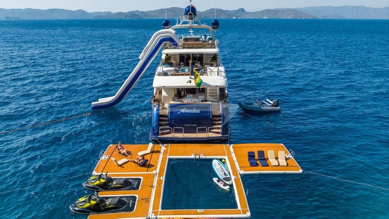 Inflatable swim platforms and jellyfish pool