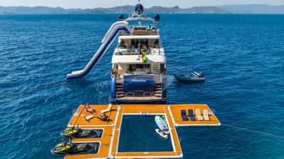 Inflatable swim platforms and jellyfish pool