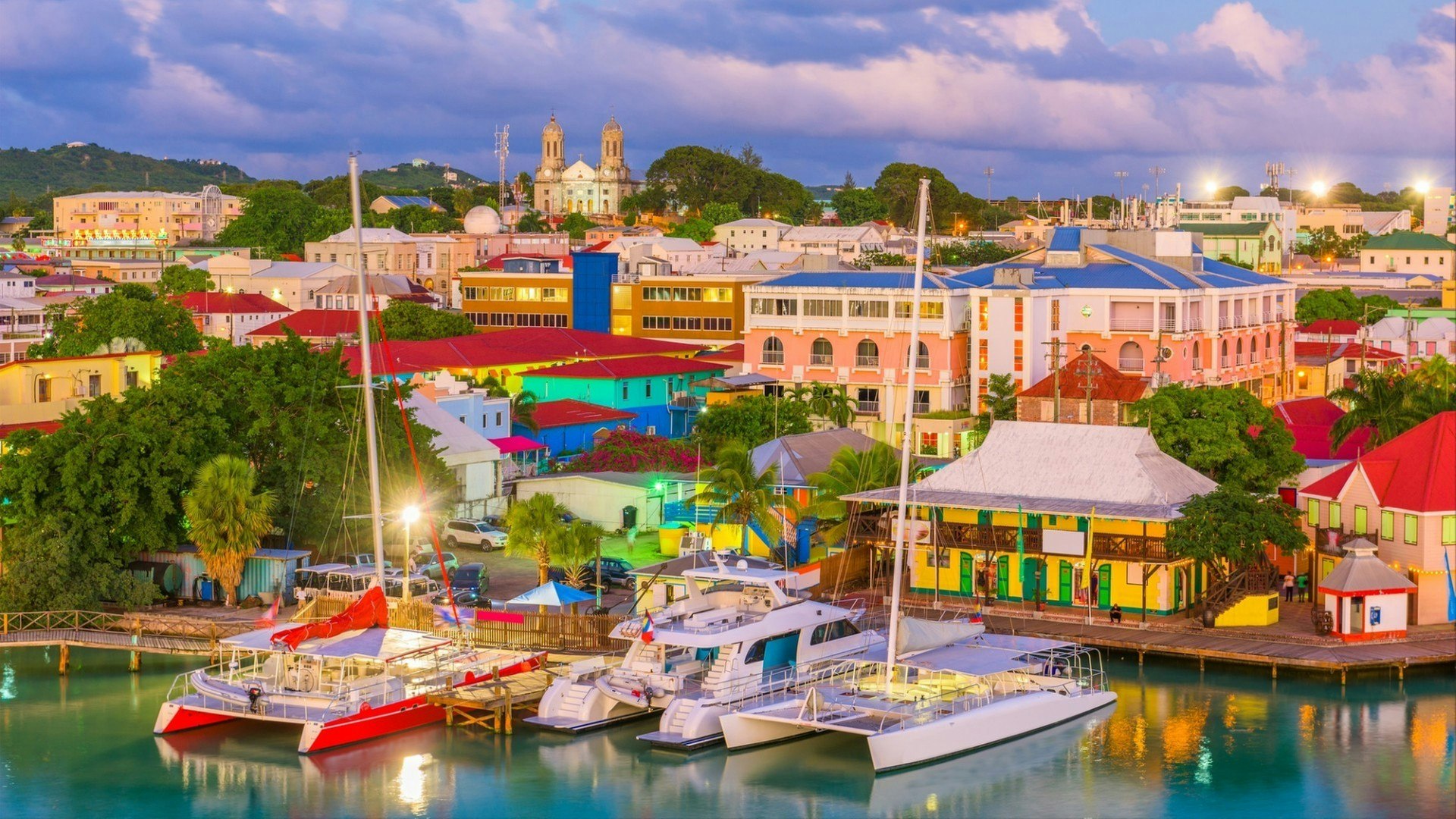 St. John's, Antigua port and skyline at twilight