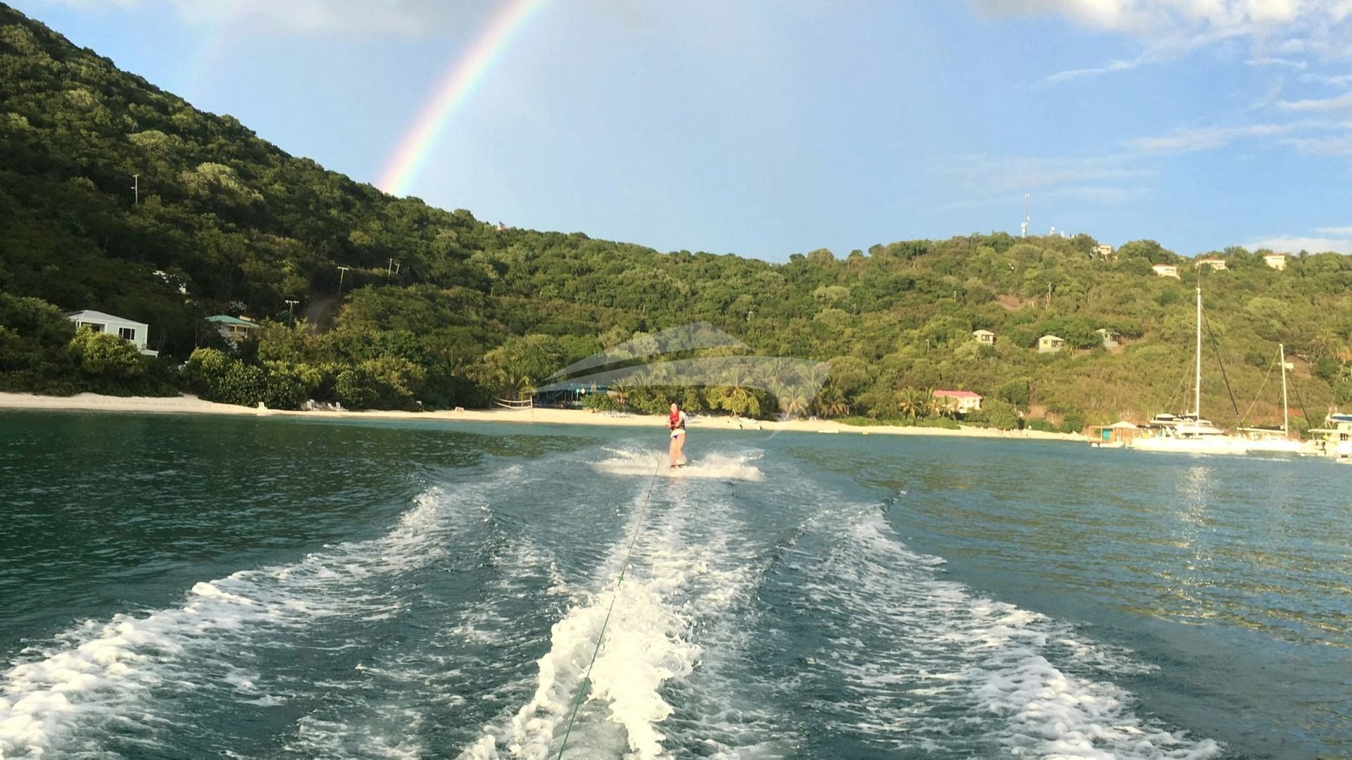 Wakeboarding behind the tender.