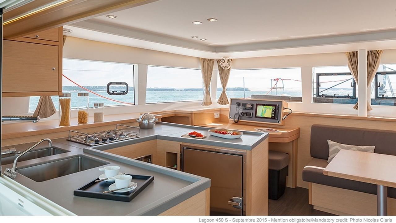 Spacious salon and galley area